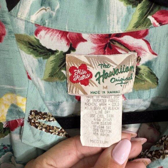 VTG Hilo Hattie Hawaiian Shirt Men medium Island Print Vacation Resort Summer - Picture 5 of 7